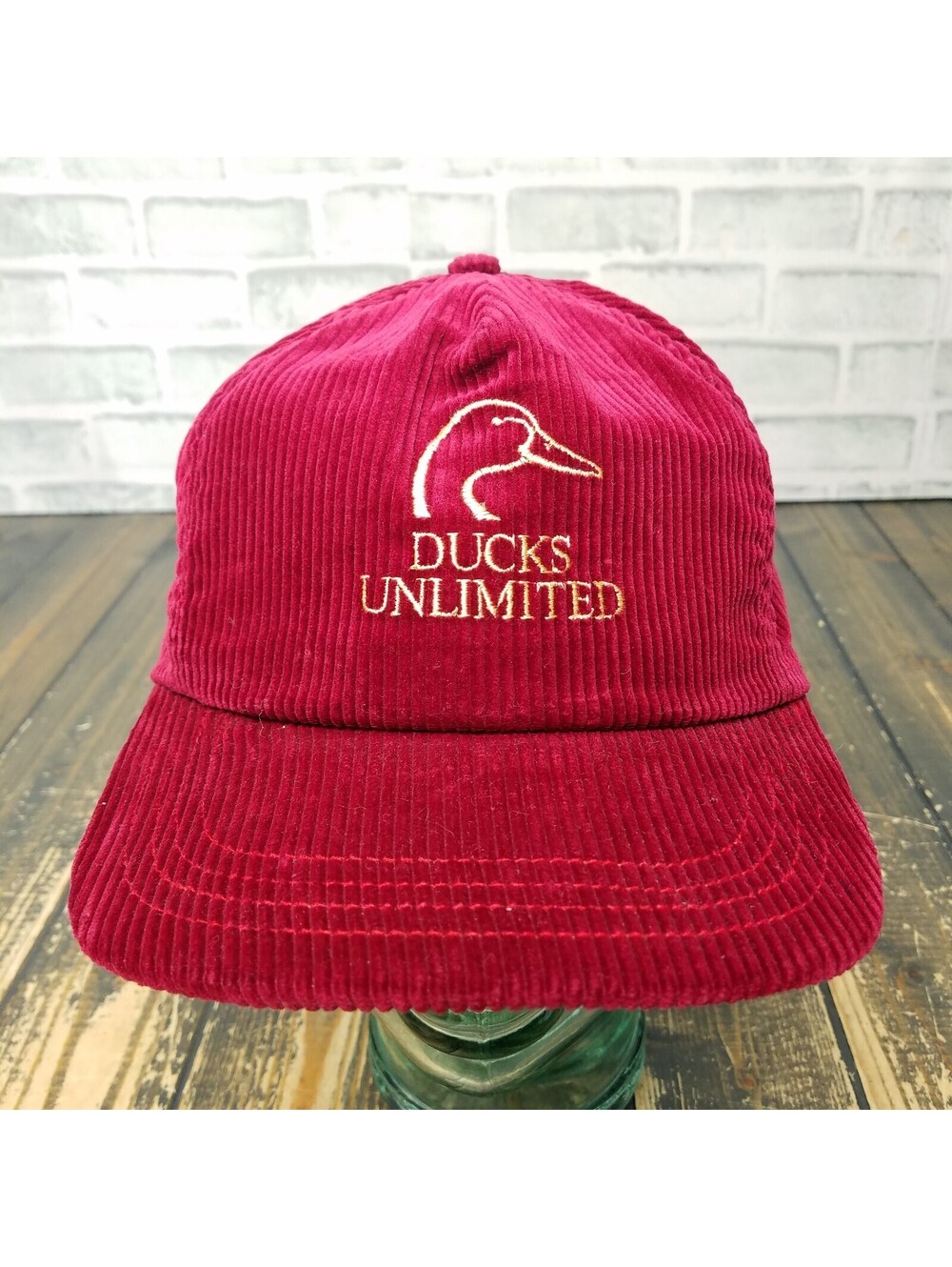 Vintage Ducks Unlimited DU Metal Buckle Strap Corduroy RED Fishing Outdoor Cap